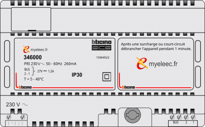 Biticino Alimentation modulaire BUS 230V~ 27V= 1,2A - 8 modules 346000.png