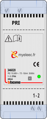 Biticino Alimentation modulaire supplémentaire BUS 220V~ à 240V~ 27V= 600mA - 2 modules 346 020.png
